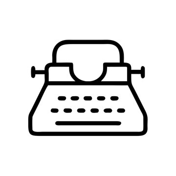 Vintage typewriter illustration in minimalist style with black lines  