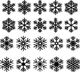 Fototapete - Snowflake Vector Collection: Diverse Set of Winter Snow Crystal Icons with Intricate Geometric Designs on Transparent Background for Seasonal Graphics
