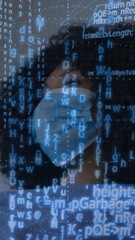 Poster - Wearing mask, medical professional with animation of digital data coding overlay