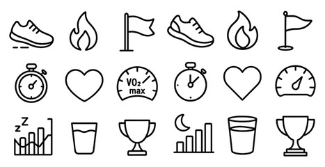 Poster - Collection of icons for fitness and health, including a heart, a cup, a clock, and a trophy