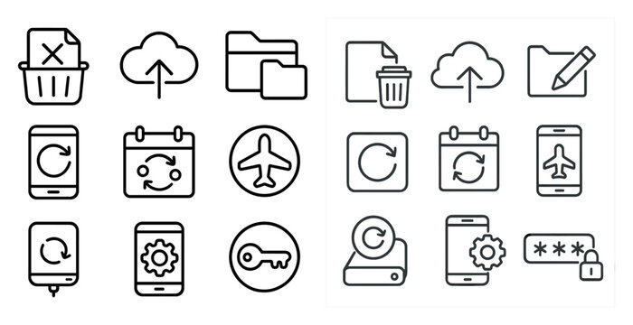 Set of icons for a phone app. The icons include a calendar, airplane, and a key