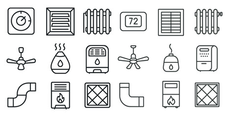 Fototapete - Series of icons for home appliances and fixtures, including a thermostat, a fan, and a water heater