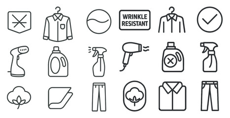 Fototapete - The image is a collection of various icons related to laundry and clothing care. The icons include a washing machine, dryer, iron, spray bottle, and a clock. Scene is that of a busy laundry room
