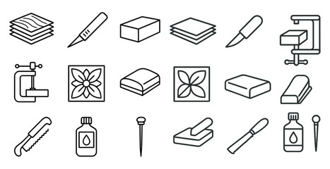 Fototapete - Collection of tools and supplies for crafting and sewing. The image is a collection of various items such as scissors, needles, and other crafting tools. Scene is that of creativity and productivity