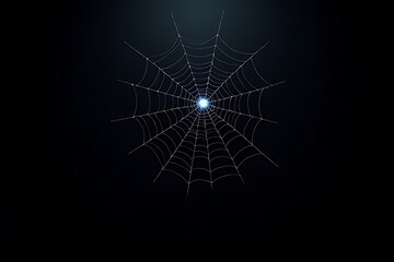 Aufkleber - White spider web illustration with a glowing blue center against a dark black background creating a spooky Halloween aesthetic
