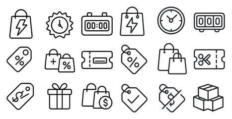 Poster - Set of shopping icons including a clock, a shopping bag, a box, and a pair of scissors
