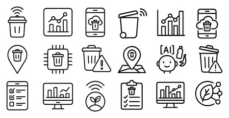 Fototapete - Collection of icons for various devices and objects, including a trash can, a computer monitor, and a cell phone