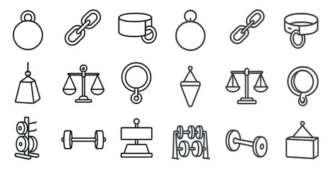 Fototapete - Collection of various symbols and shapes, including a scale, a weight, a chain, and a clock