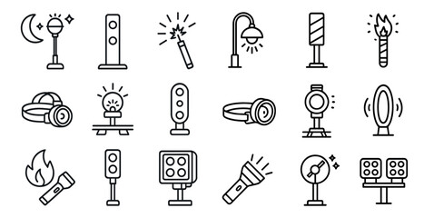 Fototapete - Set of icons for various electronic devices and accessories. The icons include a flashlight, a watch, a cell phone, and a pair of headphones. Scene is that of technology and convenience