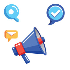 Poster - Blue megaphone and speech bubble social media icon set isolated on white background