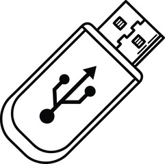 Leinwandbilder - Black and white usb flash drive icon illustration representing data transfer and storage