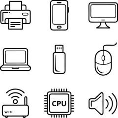 Leinwandbilder - Simple black and white line art illustrations of modern technology icons