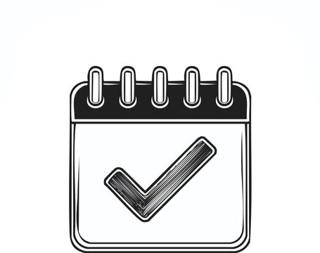 calendar checkmark icon vector illustration.outline, planning, time, calendar, illustration, symbol, vector, agreement, checklist, clip art, concepts, cut out, document, efficiency, event, interface, 