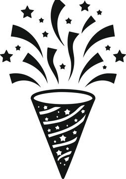party popper icon silhouette vector illustration.clip art, confetti, event, fun, illustration, celebration, design, vector, anniversary, blast, burst, colours, cut out, exploding, glitter, graphic, 