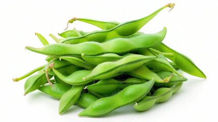 Poster - A heap of fresh green beans on a clean white surface