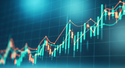 Poster - Abstract teal and orange candlestick chart, illustrating stock market trends, financial growth, and data analysis for business and investment contexts