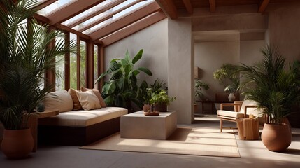 Poster - Elegant cozy indoor space with natural light and lush greenery inviting relaxation and tranquility