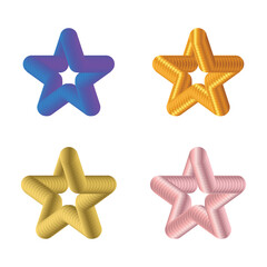 Fototapete - Abstract 3D Star Shapes Collection on Transparent Backdrop A Set of Four Unique Rendered Stars in Blue, Gold, and Pink Tones for Modern Design Projects
