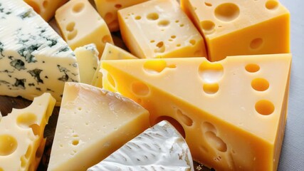Aufkleber - A close-up shot of a variety of cheeses arranged on a table
