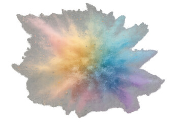 Poster - Multicolored powder particles exploding, creating a vibrant cloud on a transparent background, perfect for adding a burst of color to designs