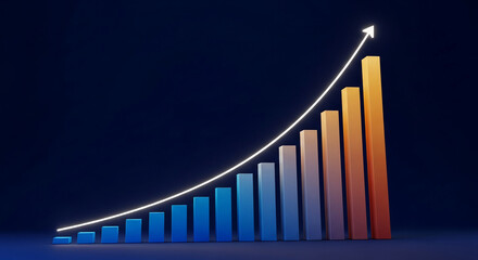 Poster - Ascending bar graph with gradient colors, showcasing growth and progress, symbolizing success and upward trajectory, ideal for business presentations or reports