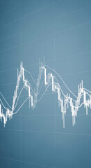 Poster - Abstract blue background with white candlestick chart, illustrating stock market trends, financial data visualization, representing economic growth or decline, suitable for business or finance concept