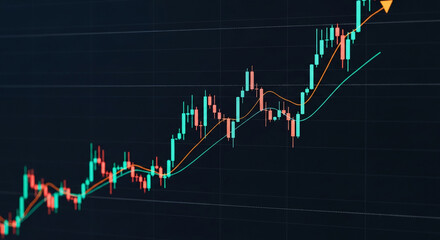 Poster - Candlestick chart displaying upward financial trend, showcasing market growth and investment success, ideal for business presentations or financial reports