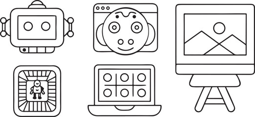Poster - AI tools and generators, content automation icons, chatbot assistant, image generator, AI writing tool, smart robot, code helper, futuristic modern tech set