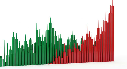 Aufkleber - Abstract 3D bar graph showing green and red bars, representing fluctuating data, growth and decline, financial market visualization