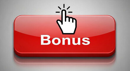 Aufkleber - Red glossy button with white Bonus text and cursor, suggesting a clickable element, symbolizing reward, offer, or online interaction