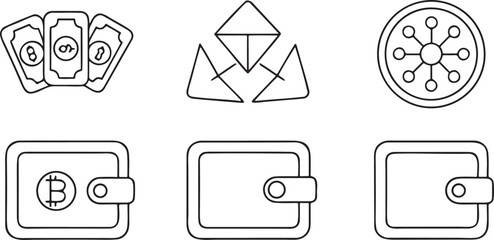 Poster - Cryptocurrency wallet icons, crypto exchange toolkit, wallet app, send and receive crypto, token icon, exchange arrows, blockchain coin, security layer pack