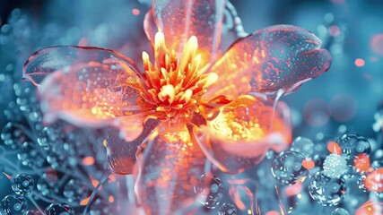 Poster - Vibrant flower encased in ice surrounded by sparkling water droplets in a mesmerizing setting