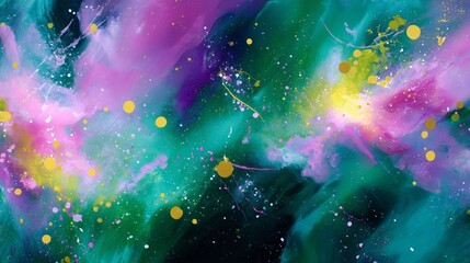 Poster - Colorful abstract artwork with swirling patterns and vibrant splashes of pink, green, yellow, and black tones