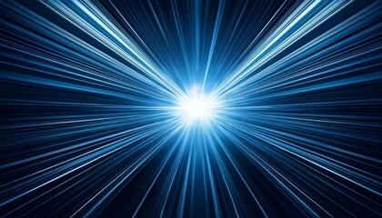 Wall Mural - cold blue white light pulses through a black void creating an expansive beam radiating from the center evoking a sense of deep cosmic mystery and serene tranquility