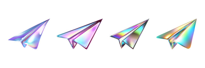 Poster - Holographic Paper Airplanes Set. Futuristic Design And Creativity Collection Isolated On Transparent Background