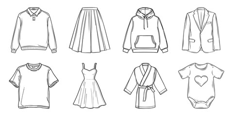 Poster - Clothing Line Art Set. Fashion Apparel And Garment Design Collection. Isolated Vector Illustration