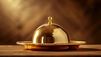 Aufkleber - A golden bell sits atop a wooden table, ideal for use in still life photography or as a decorative element