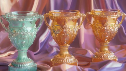 Aufkleber - Three glass vases placed on a rich purple fabric, perfect for decorative or wedding themes