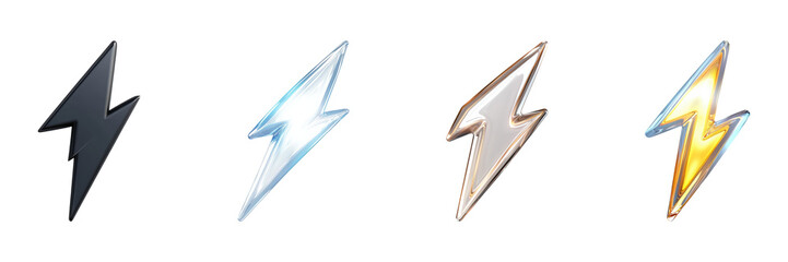 Poster - Lightning Bolt Icon Set. Energy And Power Symbol Collection Isolated On Transparent Background