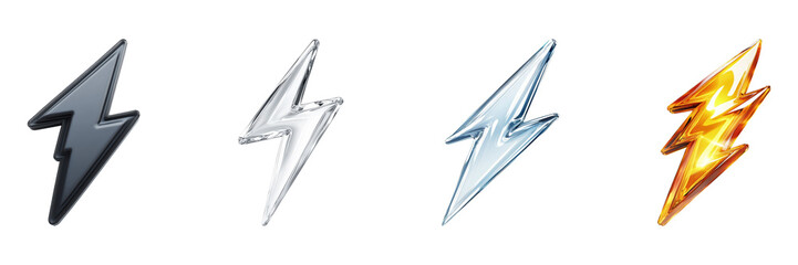Poster - Lightning Bolt Icons In Various Colors Set. Energy And Power Symbol Collection Isolated On Transparent Background