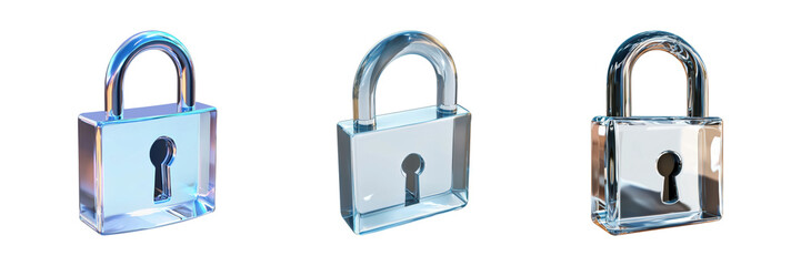 Poster - Padlocks Set. Security And Privacy Conceptual Collection Isolated On Transparent Background