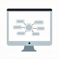 Poster - Computer screen displaying mind map diagram in flat design style  