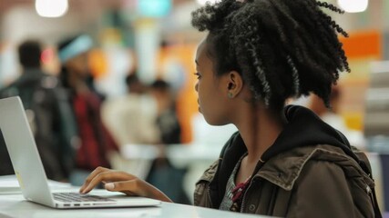 Poster - A woman sits in front of a laptop computer, typing away