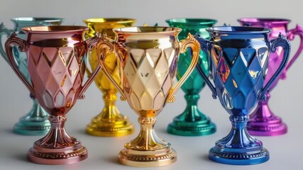 Aufkleber - A collection of vibrant glass vases placed on a table, perfect for decorative purposes or as a centerpiece