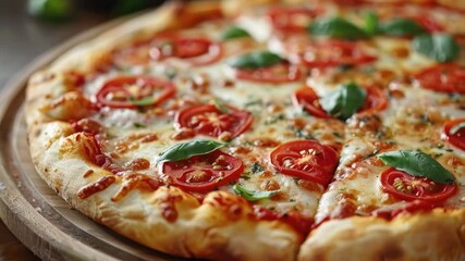 Aufkleber - Freshly baked pizza on a metal pan, perfect for serving and enjoying