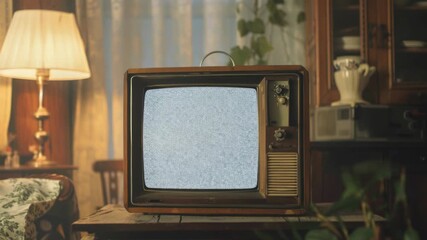 Aufkleber - An old television sits atop a wooden table, with a worn-out look and a vintage vibe