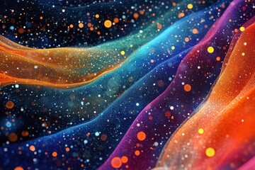 Poster - Colorful wave background featuring abstract particles and vibrant dots in a flowing design, Abstract Particles Wave Background Colorful Dots Particles
