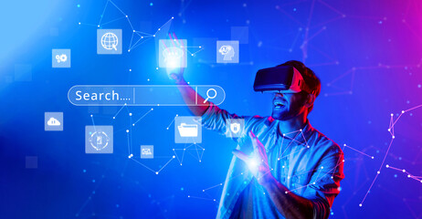 Poster - A dynamic visual representation of a user engaging with virtual reality technology for online search, showcasing the integration of digital marketing and innovative design. XDMCP
