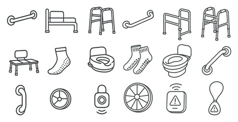 Fototapete - Collection of items that are related to the elderly and handicapped. The items include a bed, a walker, a toilet, a bed rail, a wheelchair, a bedside commode, a bedside commode alarm