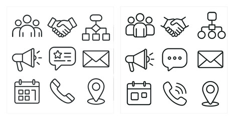 Fototapete - The image is a collection of icons that represent various communication and social media platforms. The icons include a phone, a microphone, a calendar, a star, a hand, a person, a person with a hand